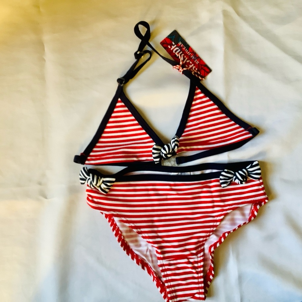 SEASIDE bikini red white stripes girls 7 years EU 122/128